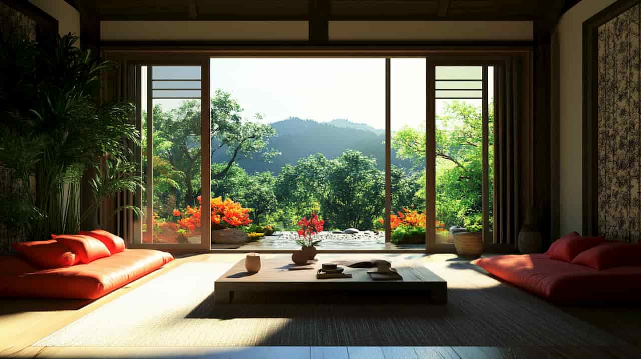 Šilta harmoninga gyvenamoji erdvė su vaizdu į gamtą